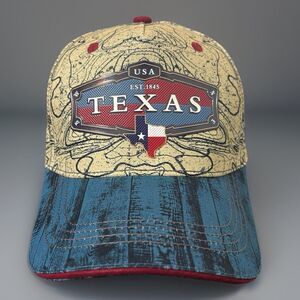 Robin Ruth Texas Road Map Baseball Cap Beige Blue Woodgrain Bill Adjustable NWT